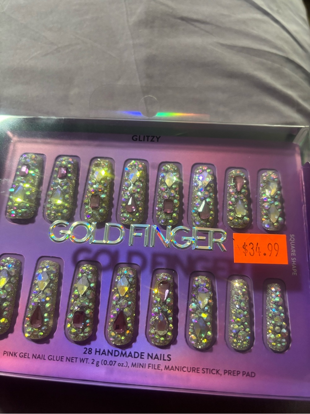 Glitzy Iridescent Crystal Press-On Nails - Glitter Purple